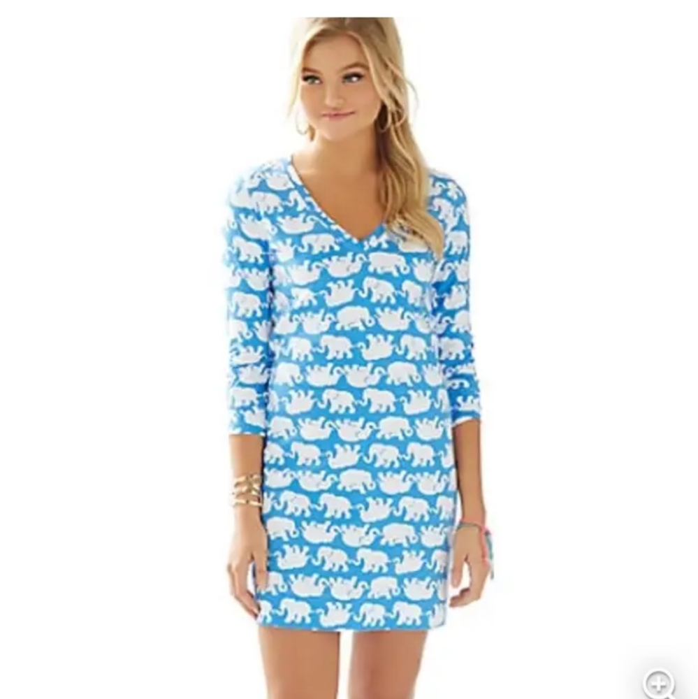 Lilly Pulitzer Blue Beach Tunic elephant print Coverup Size Xs Like New